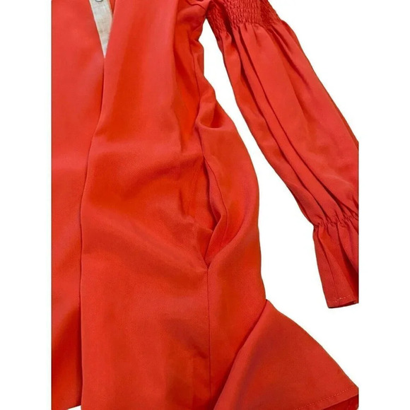 Margo Baridon Sienna Mini Shirt Dress Size Small Orange Puff Sleeve $298 - Picture 11 of 14